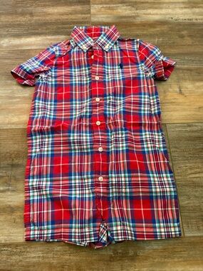 Classic Red Plaid Short-Sleeve Button-Up Romper size 24 months